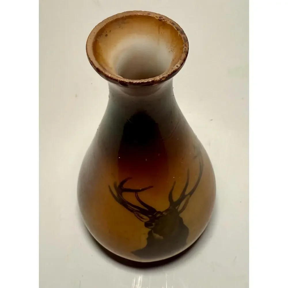 Milk Glass Vase with Deer Transfer Print – Rustic Cabin Decor - Vintage